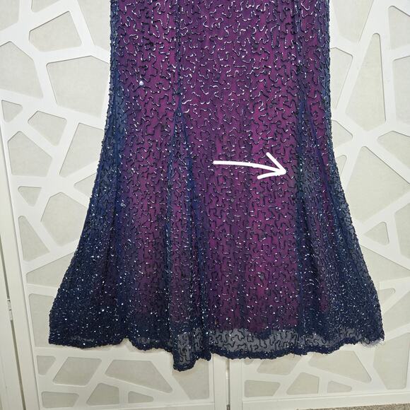 VINTAGE Andretta Donatello Purple Hand Beaded Mermaid Maxi Dress Women SZ LG 90s - Picture 6 of 9